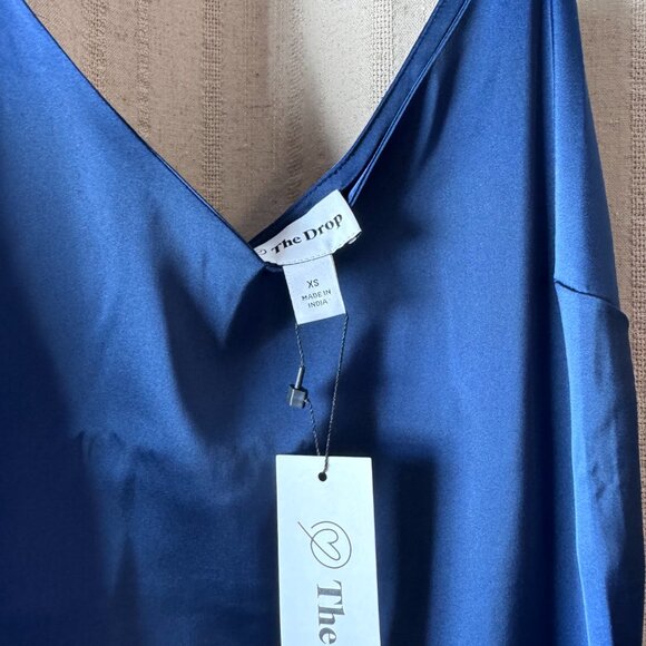NWT The Drop Women's Ana Silky V-Neck Midi Slip Dress, Navy, XS - Picture 5 of 5